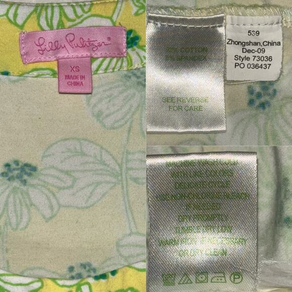 LILLY PULITZER Kelsea Dress Women's XS Yellow Green Dogwood Pattern Stretch Knit - Picture 2 of 16